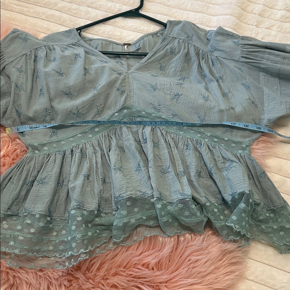 2/$75 Free People Dusty Blue Embroidered Peasant Blouse - Picture 9 of 10